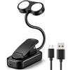 Generico Lampada da Lettura con Clip Ricaricabile USB-C, Luce LED per Libri con Collo Flessibile a 360°, Doppia Modalità di Illuminazione, Lampada da Libro Portatile per Lettura, Studio e Comodino
