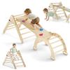 Froadp Struttura da arrampicata per interni 3 in 1 con scivolo e arco da arrampicata triangolo in legno naturale, pieghevole, set di giocattoli educativi per bambini a partire da 1