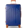 LEADZM Valigia Grande 23 kg Rigida, Trolley Grande in ABS, Suitcase con 4 Ruote Girevoli Doppie (Blu Navy-Marrone, XL, 75CM)