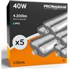 Eurocali 5x Plafoniere IP65 Impermeabile 40W Trasparente 4200 Lumen + 2 Tubi LED da 150cm - Luce Bianco Naturale 4000K - Fascio Luminoso 120° - Sostituzione Neon