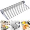 WEEMAGIC Scolapiatti arrotolabile per lavello, 45 x 35 cm (lunghezza x larghezza), multiuso, resistente al calore, in acciaio inox e silicone, scolapiatti arrotolabile, da cucina, grigio