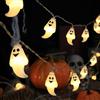 ZOMKIFA Catena Luminosa per Halloween, 3m 20LED Fantasma Catena Luminosa, Catena Luminosa a Batteria Decorazione Halloween Autunno Festa Ringraziamento - Fantasma Bianco