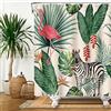 SDOTPMT 140x183cm Fenicottero Tenda da doccia Tropicale Palma Foglie verdi Foglia di banana Cavallo Tenda da bagno Estate Tema Tenda da vasca Tessuto Poliestere Impermeabile per Bagno con ganci