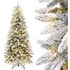Yorbay Albero di Natale Slim, con Luci LED e Fiocchi di Neve, Supporto in Metallo, Albero Natalizio Artificiale Innvevato, per Decorazioni Natalizie (180 cm)