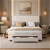 BRILVERDE Letto Matrimoniale 140x200 cm,Letto Imbottito con 3 cassetti,Letto Contenitore con testiera e Rete a doghe,Senza Materasso,Lino (Beige(59), 140x200 cm)