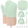 Fentar Set di Guanti da Forno Verdi, Presine Silicone da Cucina, Guanti da Forno Professionale, Doppi Guanto da Forno Resistenti al Calore e Pinze Per Accessori da Cucina con Presine da Cucina