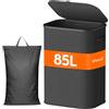 Lifewit Cesto Portabiancheria, Cesta Panni Sporchi con coperchio, Laundry Basket con Plastica Manici, Porta Biancheria Sporca per Bagno, Lavanderia, Camera da Letto, 85 L, Nero