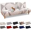 Lydevo Copridivano 3 Posti Senza Braccioli Elasticizzato Universale, Copridivano Letto Pieghevole Clic Clac Lavabile Rimovibile Estraibile, Fodera per Divano Futon per Soggiorno Casa,Linea Bianca