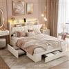 BRILVERDE Letto Imbottito 140x200 cm,Letto Matrimoniale con 3 cassetti e Rete a doghe,testiera LED con vano Contenitore,Funzione di Ricarica USB,Velluto,Beige (Beige(28), 140x200 cm)