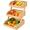 Vyranut Portafrutta in Bambù a 3 Livelli Rimovibile, Porta Frutta e Verdura, Porta Pane e Snack, Organizzatore Cucina e Tavolo, Scaffale Decorativo, Set con Tovaglia in Lino-Cotone