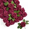Fairblo 30 Pezzi Rose Finte Rosso Fiori Finti per Decorazioni 7.5 cm Teste di Fiori Artificiali Rose Schiuma con Stelo e Foglie Roses Finta per Decorazioni Floreali Matrimoni Torte Feste Centrotavola