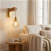 Alpinaluz Aplique da Parete Dorato con Braccio in Legno di Frassino e Paralume a Gabbia Metallica E27, Lampada Moderna per Illuminazione Interna di Camera da Letto con Altezza Regolabile e Design