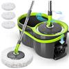 Masthome Mocio Lavapavimenti e Secchio con Strizzatore a Pedale, Set Lavapavimenti con 3 Pezzi Mop Ricambio in Microfibra, Mocio Rotante a 360° con Secchio, per la Pulizia dei Pavimenti (Verde)