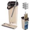Masthome Mocio Piatto Lavapavimenti e Secchio, Mocio Pavimenti con 6 Panni in Microfibra, Manico Telescopico da 140 cm, Secchio e Mocio Rotante a 360°, Per Tutti I Tipi Di Pavimento, Beige