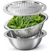 Ganwavo Ciotola in Acciaio Inossidabile con grattugia e colino, Ciotola da Cucina Multifunzione 3 in 1, Taglia-Verdure con scolapasta per Frutta e Verdura (24CM,Stile 1)