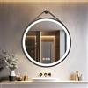 LUVODI Specchio Bagno con Led Luce Rotondo 60 cm: Specchio Smart Tondo Bagno Cornice in Alluminio Nero Cinghia Regolabile in Pelle, Illuminato Frontale, Antiappanamento, Dimmerabile, Funzione Memoria