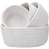 Zourglow Confezione da 4 cestini portaoggetti in corda di cotone, bianchi, impilabili, decorativi per bagno, camera da letto, soggiorno, stanza dei bambini, scaffali, armadi, 4 misure (15-24 cm)