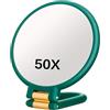 Latemeia Specchio ingranditore 50X, Specchio per trucco ingranditore fronte-retro con maniglia regolabile a 360°, Design portatile/montaggio a parete/da tavolo per trucco, Verde, Decorazione della casa