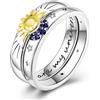 Hapour Anello in argento sterling 925 con zirconi cubici sole e luna, anelli impilabili personalizzati per donna come regalo