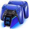 Tokluck Caricatore per PS5 Controller con Cavo, Base di Ricarica per P5 e P5 Edge, 2,5H Riarica per PS5 Controller Compatibile con PS 5 Edge, Kit Accessori per Playstation 5 Console, Blu