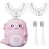 Fiotha Spazzolino Elettrico per Bambini a Forma di U, 360°Spazzolino Elettrico Bambini con 2 Testine in Silicone a Forma di U e 2 Testine per Bambini e Bambine 2-12 anni (Rosa)