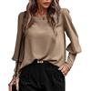KONFEN Camicetta Donna Maglia Donna, Maglie Girocollo Maniche Lunghe con Manica a Lanterna, Quadrato Traforate Maglietta Lunga, Donna Eleganti Casual Top per Autunno Inverno, Marrone/Nero/Verde