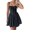 MIEAHORY, Mini abito a trapezio da donna, elasticizzato, svasato, con corsetto in stile canotta senza maniche, con scollo quadrato e finiture in pizzo