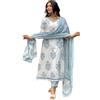 Sambhav Quilt Hub Pantaloni Kurta in cotone indigo con stampa a mano per donna con Dupatta, bianco, 3XL