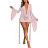Generico Abito Corto Elegante Donna Schiena Nuda Pieghettato in Mesh Scollo Basso Maniche Lunghe per Cocktail Vestito Elegante Donna