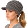 TOP-EX Chicpony™ Berretto con Visiera in Lana Islandese per Donna con Coda di Cavallo Nascosta Cappello a Maglia Foderato in Pile Cappello Invernale Caldo, Taglia unica