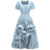 Beokeuioe Abito estivo con volant, a maniche corte, da donna, con maniche a sbuffo, per cosplay, feste, costume da rinascimento, medievale, vintage, retrò, per carnevale, Halloween, principessa, A