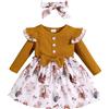 KONFEN Vestito Bambina a Maniche Lunghe - Ruffle Manica Lunga Abito Natale con Fiocco + Fascia 2 Pezzi Set, Vestito Natale Bambina Abito Neonata Abbigliamento per 0-3 Anni (Natale/Animale Modello)
