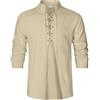JESDM Camicia medievale da uomo con lacci, colletto alto, in lino, cachi, XL