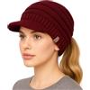 TOP-EX Chicpony™ Berretto con Visiera in Lana Islandese per Donna con Coda di Cavallo Nascosta Cappello a Maglia Foderato in Pile Cappello Invernale Caldo, Taglia unica
