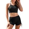 SHEKINI Costume da bagno donna a 2 pezzi, Bikini con spalline incrociate, controllo della pancia, lato farfalla, slip, Nero , S