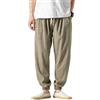 Generisch Pantaloni estivi da uomo, in lino, per il tempo libero, con elastico, tasche con coulisse, leggeri, ariosi, vestibilità normale, spiaggia, vacanze, casual, in cotone, A2, giallo., 4XL