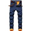 PengGengA Jeans Foderati in Pile da Uomo Slim Fit Jeans Caldi Invernali a Gamba Dritta Streetwear Casual Pantaloni in Denim - Blu Scuro, 32