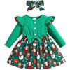 KONFEN Vestito Bambina a Maniche Lunghe - Ruffle Manica Lunga Abito Natale con Fiocco + Fascia 2 Pezzi Set, Vestito Natale Bambina Abito Neonata Abbigliamento per 0-3 Anni (Natale/Animale Modello)