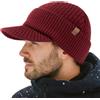 TOP-EX PolarWool - Berretto con visiera in 100% lana merino, unisex, con fodera in pile, con visiera termica invernale da golf, per la stagione fredda, M-XXL, Borgogna, M/L