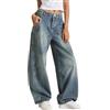 Genérico Jeans a gamba larga da donna a vita alta con tasche pantaloni di jeans caldi per il tempo libero Pantaloni dritti e morbidi a campana con bottoni, blu, M
