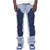 FYCYGG Flared Jeans Uomo, Pantaloni in Denim Streetwear Y2K con Disegno a Spruzzo d'inchiostro, Patchwork e Tasche, Pantaloni per Il Tempo Libero Bootcut Baggy in Stile Cowboy Hip Hop(Light Blue,S)