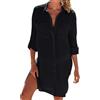 Figarge rge Vestito da spiaggia da donna bikini copertura Up Estate Pareos Vestito estivo da donna spiaggia camicia button-down poncho lungo camicetta estiva costume da bagno con scollo a V, Nero , Taglia