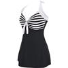 AMAGGIGO Costume da bagno intero da donna a pois con gonna per il controllo della pancia