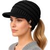 TOP-EX Chicpony™ Berretto con Visiera in Lana Islandese per Donna con Coda di Cavallo Nascosta Cappello a Maglia Foderato in Pile Cappello Invernale Caldo, Taglia unica