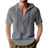 PRIVIMIX Camicia Uomo Lino Manica Corta con Cappuccio T Shirt Cotone Camicie Estive da Spiaggia Vacanza Grigio M