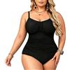 InfiniZer Tuta da donna taglie forti con spalline regolabili, coppe in schiuma rimovibile e design plissettato