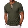 Wayleb T-Shirt Uomo Serafino Girocollo 3 Bottoni Manica Corta Maglietta Casual in Cotton, Verde Militare S