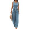 Onsoyours Tuta Donna Estivo Casual Ampia Salopette Eleganti Spalle Scoperte Spiaggia Overall Scollo A V Jumpsuit Lunga Monopezzi Con Cintura A Azzurro L