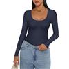 Ekouaer Maglia Termica Donna Girocollo Intimo Termico Autunno Termico Top da Donna Blu Navy XXL