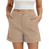 Belle Poque Pantaloni corti da donna in mussola estivi, bermuda, elasticizzati, a gamba dritta, casual, per il tempo libero, a vita alta, con tasche, M